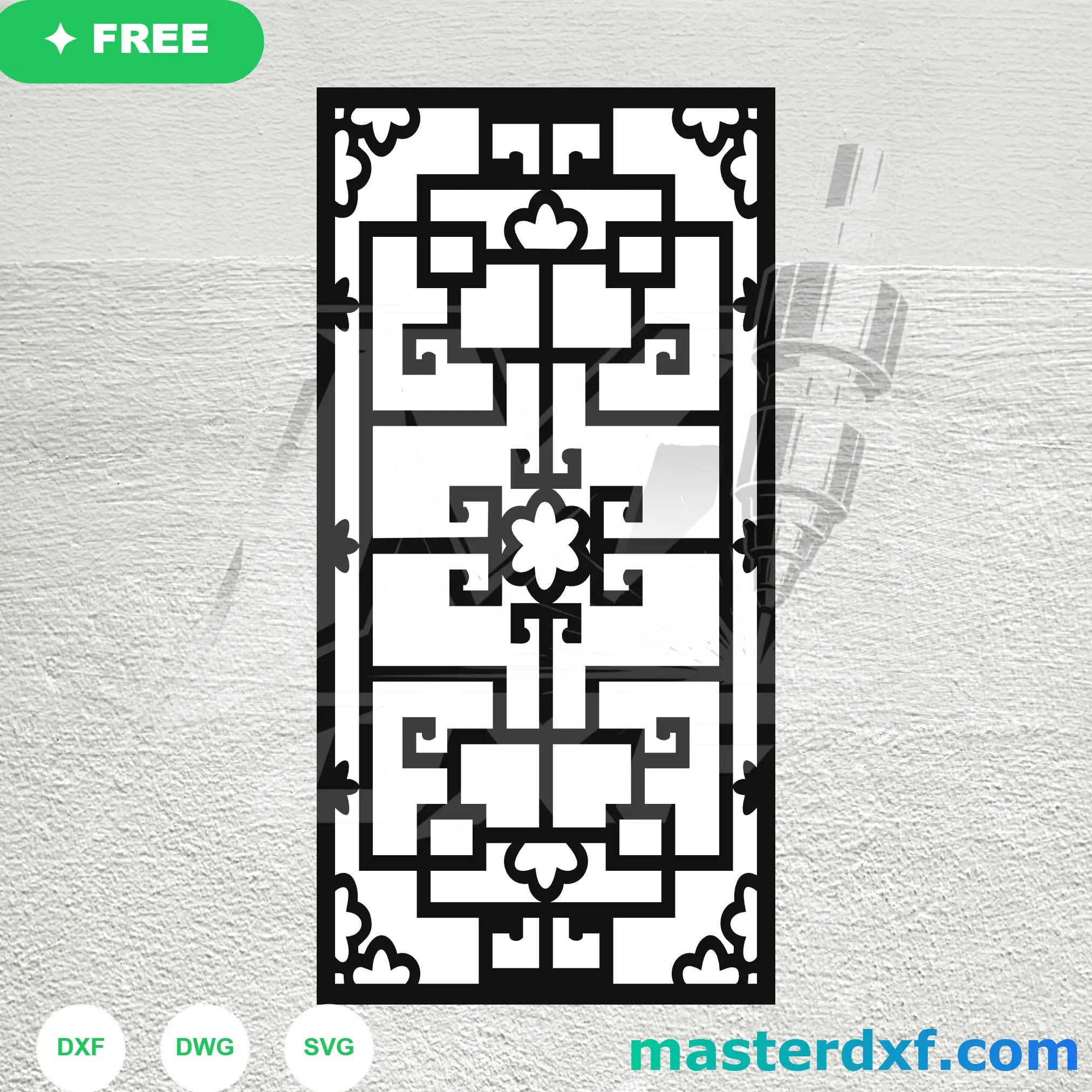 Oriental Lattice Flower Medallion DXF Panel for Asian-Style Doors DXF File